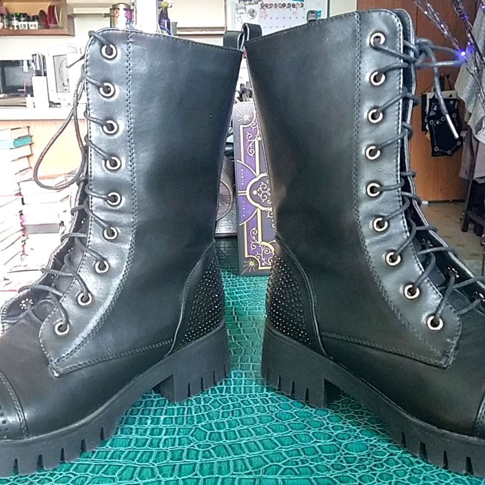 Via Pinky Collection Rhinestone Combat Boots - Picture 6 of 10